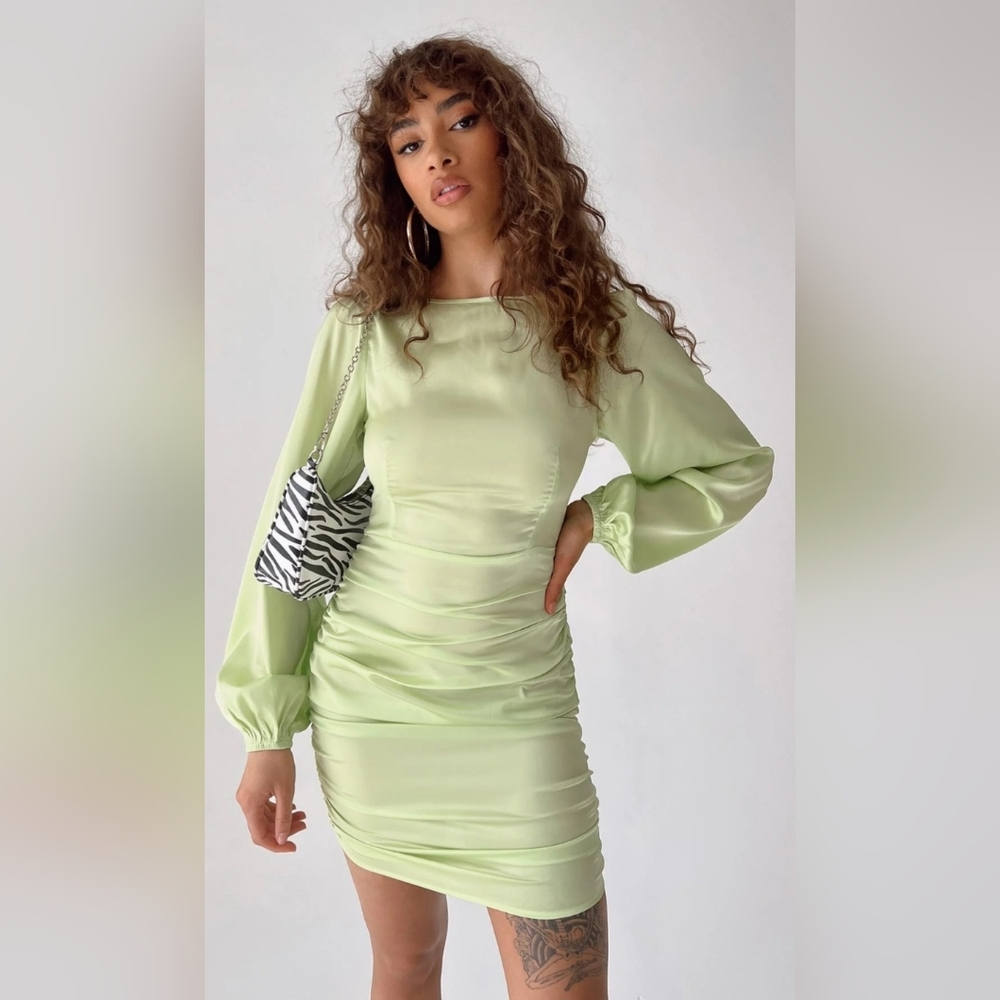 Princess Polly Light Green Long Sleeve Dress - Picture 1 of 5